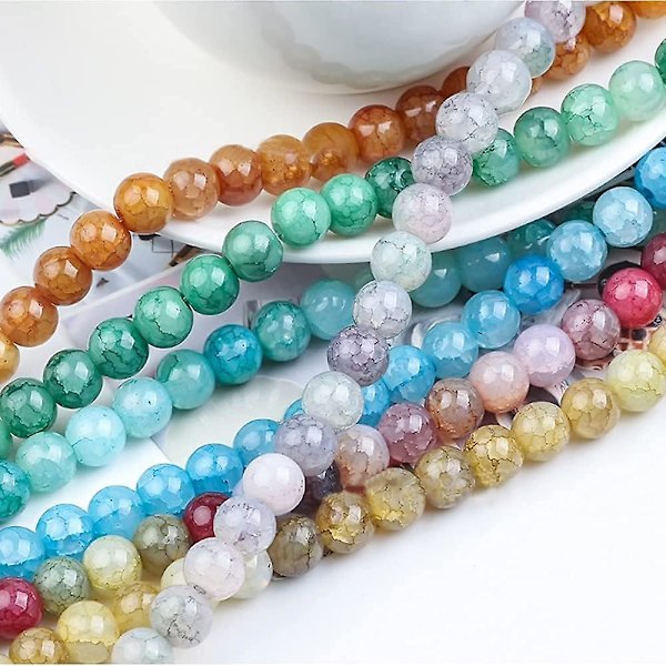 Hantverkssprickade glaspärlor, 200 ädelstenspärlor, 8 mm, runda färgglada armband, 10 färger
