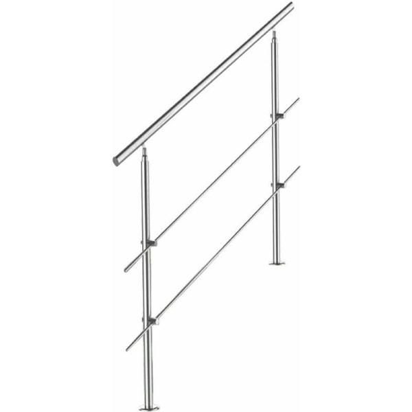 Hengda upphöjd balkongräcke av rostfritt stål med/utan tvärstolpar för enkel montering, 80 cm, 2 korsstolpar - silver