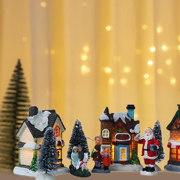 "christmas Village Sets - Resin Juldekor med LED-ljus Julbyhus, barnpresent"