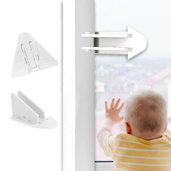 Skjutdörrslås för barnsäkerhet - 2-pack barnsäkra fönsterlås, dörrlås (vit)