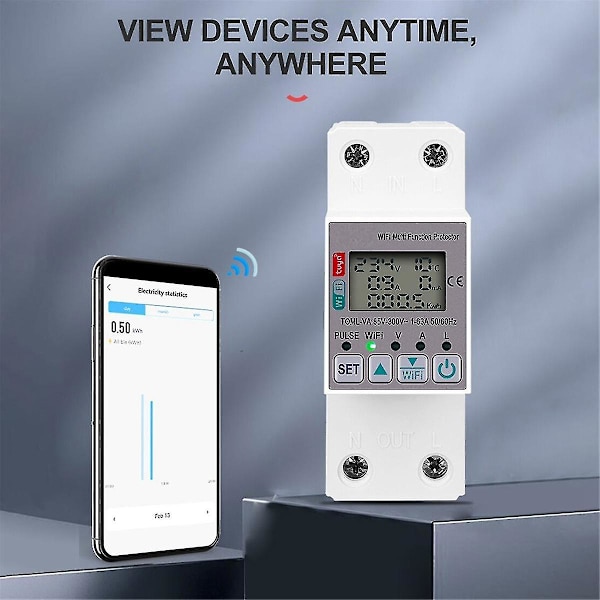 Tuya 63a 110v 220v Wifi Energimätare Kwh Mätning Switch Timing Funktion Med Spänning Ström Och Läckskydd