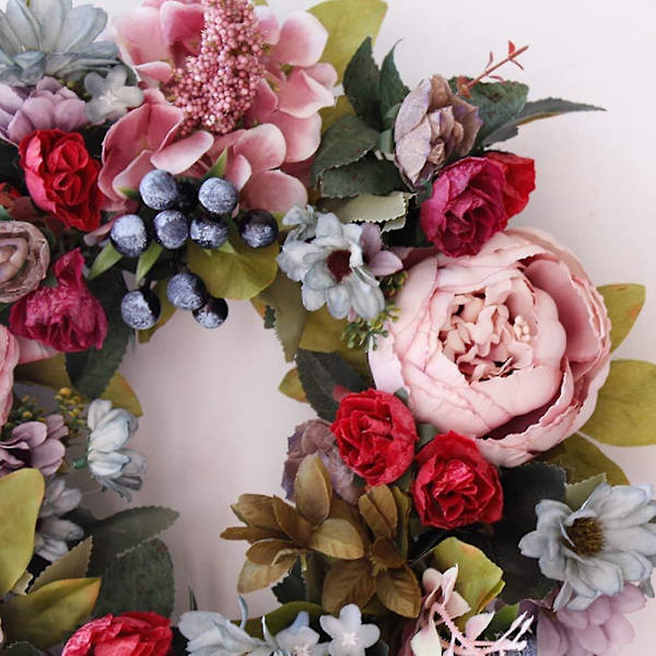 Grön blad konstgjord dörrkrans, fyra årstider blommor blomsterdörrkrans för att lysa upp