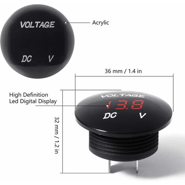 DC 12V 24V Vattentät LED Digital Display Voltmeter Rund Panel Voltmeter Mätare Testare för Bil Motorcykel 2-pack Röd