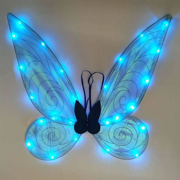 Fairy Wings Light Up Butterfly Wings Sparkly Led Fairy Wings Halloween Jul Födelsedag Cosplay present till barnBlå