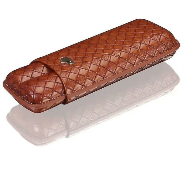 Cigar Cutter Punch Bærbar Hydrating Cigar Tilbehør Brun Læder Rejse Humidor til 2 Rør Cigar Tilbehør