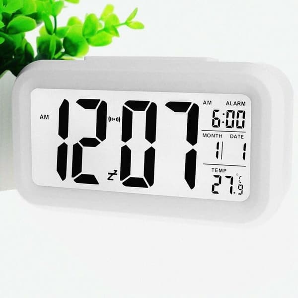 LED väckarklocka digital klocka snooze snooze aktiverad av sensorbelysning bakgrundsbelysning datum temperaturdisplay (vit)