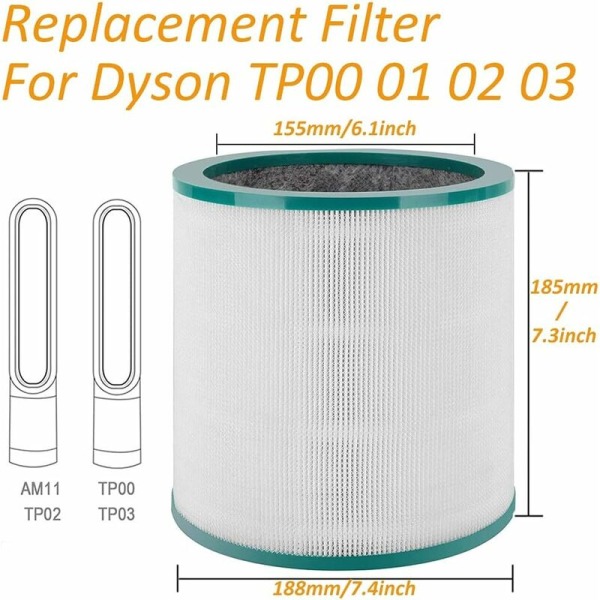 Ersättningsfilter kompatibelt med Dyson Pure Cool Link TP02 TP03 TP00 AM11 BP01 luftrenare (för Dyson TP00 TP02 TP03 AM11)