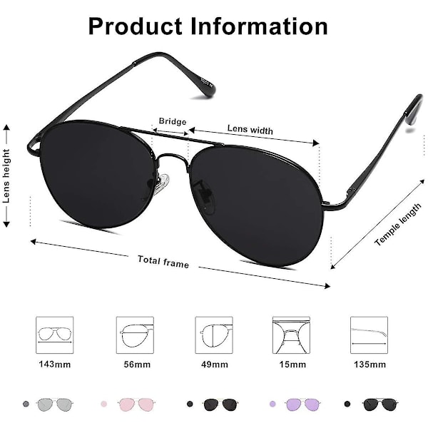 Wekity Klassiska Aviator Solglasögon För Kvinnor Män Metallram Fjädergångjärn Sj1030 (svart)