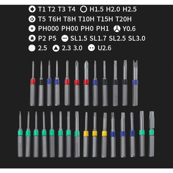 Magnetisk præcisionsskruetrækker 31 i 1 Elektriker skruetrækkersæt med etui Mini Torx skruetrækker til telefon, bærbar computer, computer, Macbook, ur, legetøj