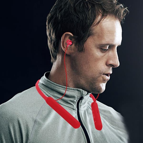 Bluetooth Hörlurar Sport Hängande Hals Tung Bas Super Lång Standby Röd