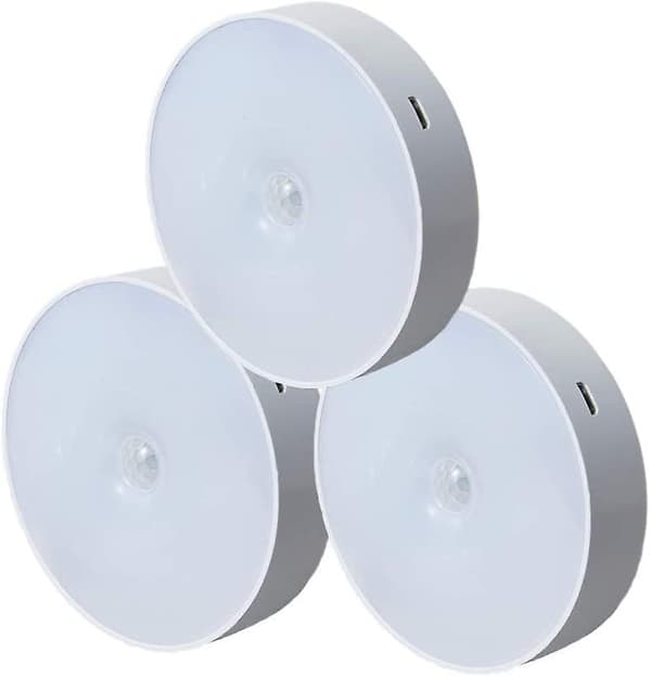 3-pack trådlösa LED-nattlampor med rörelsesensor, USB-laddning