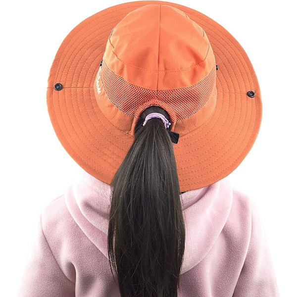 Solhatt for jenter med hestehale, bred brem, UV-beskyttelse, bøttehatt