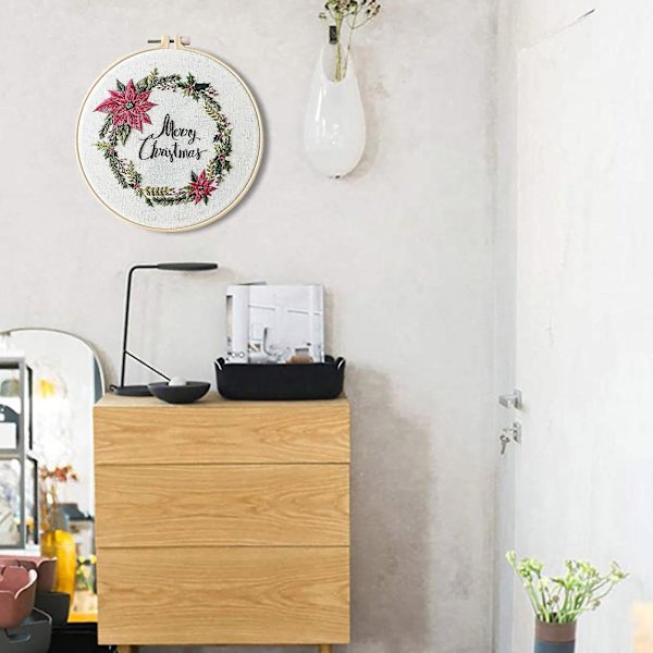 Heltäckande Broderi Korsstygn Präglad Julduk Present Blommig Set