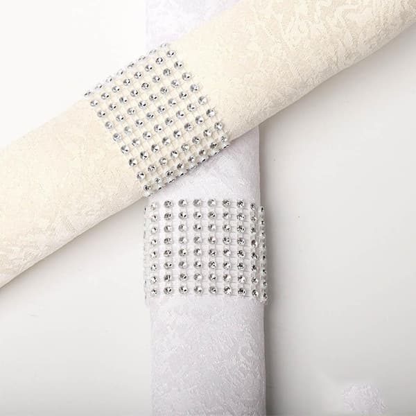 50 st Bling Diamant Rhinestone Mesh Wrap Servett Ring Bröllopsdekoration Guld