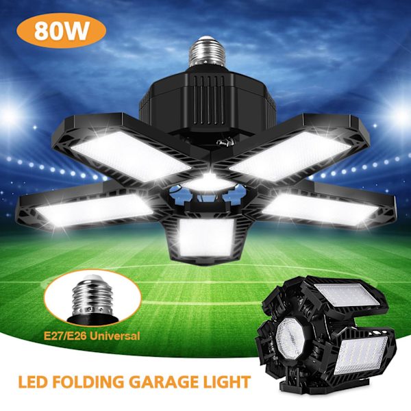 Led Five Leaf Garage Light Deformation Folding High Bay Light 80w Vit LightBlack