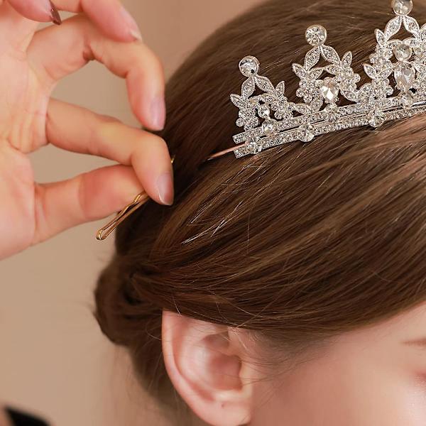 Kvinnors krontiara flickor prinsessa kristallhårband bröllopsfest - silver