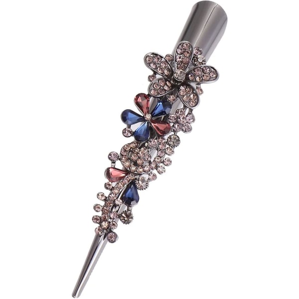 1PCS Rhinestone Duckbill Clip Kvinnors Krokodil Hårklämma Lång Duckbill Clip Näbbklämma (Mörkblå)