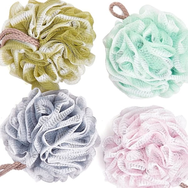 Paket med 4 Nätpuffar Duschboll Bad Dusch Loofah Svamp Kroppsskrubb Exfoliator (färg: Rosa, Storlek: 4 st) Rosa 4 st