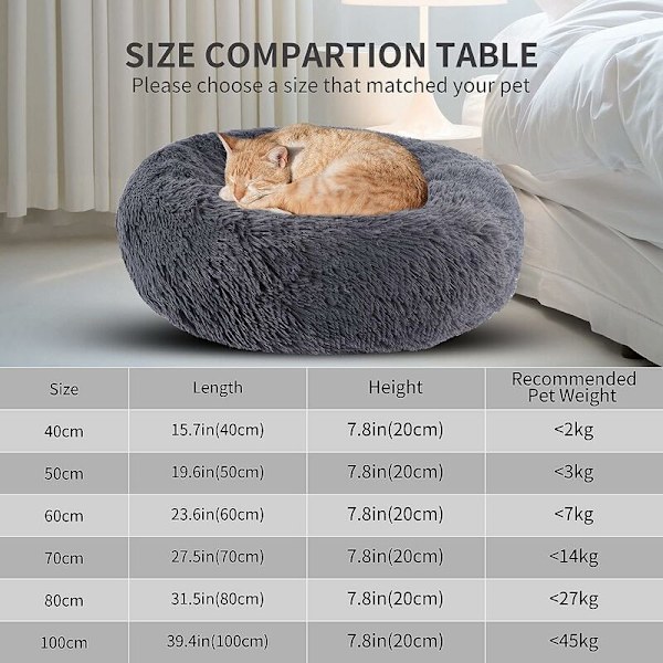 Lugnande kattbädd Djurbädd för katter och små hundar Kattbäddkudde Donut Hundbädd Passar 40cm (Förpackning med 1) Mörkgrå