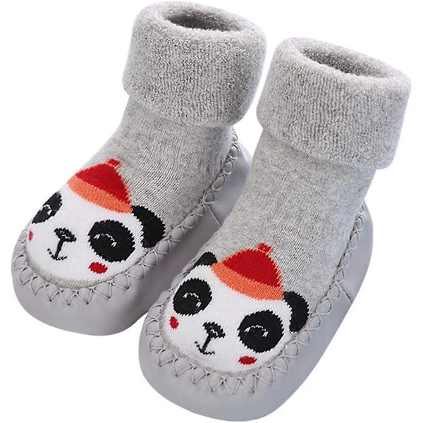Baby Cartoon Medium Tube Tjock Anti-Slip Varma Sockor (12cm, Grizzly Panda)