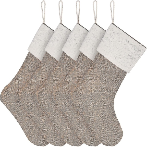 Juteströmpor för julstrumpor Xmas eldstad hängande strumpor dekoration strumpor för juldekoration DIY hantverk (linne, 5)