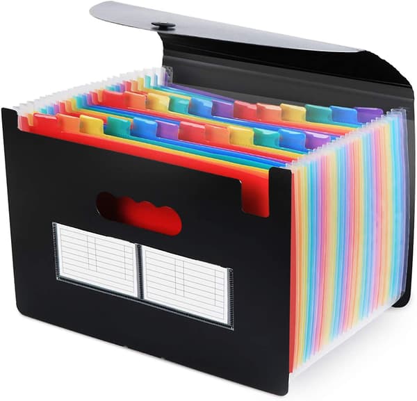 Mapp A4, utdragbar mapp, sorterad med färgdragspelsdesign