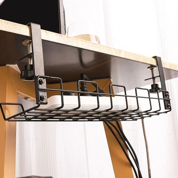 Under Desk Wire Basket Rack Wire Storage Rack Under Desk Cable Management Tray Wire Organizer Wire and Cable Holder Basket 1 stk.