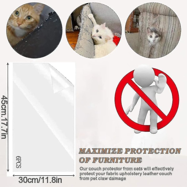 Paket med 6 repskyddssoffa katt, 45 cm x 30 cm, transparent katt repskyddsmöbel, repskydd