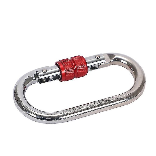 2 st automatisk låsande karbinhake, stark, ultralätt, för hundkoppel, hängmatta, gunga, nyckelring, D-form, röd och silver