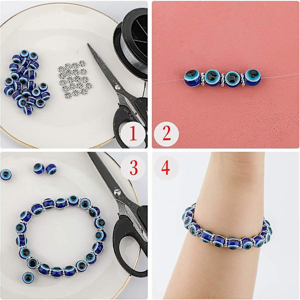 100 blå pärlor ögonpärlor handgjorda harts pärlor hänge lämplig för DIY armband (10mm)