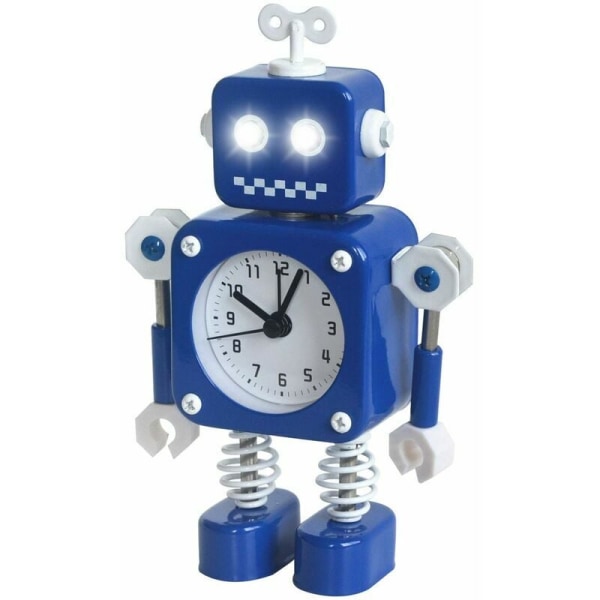 Robotväckarklocka, icke-tickande väckarklocka med blinkande ögonljus och roterande arm, present till barn (blå)
