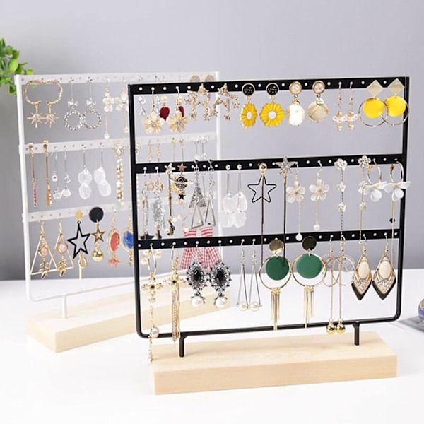 Örhängen Organizer Smycken Display Stand, 3-lagers örhängehållare för örhängen Halsband Armband och ringar, 66 hål Svart
