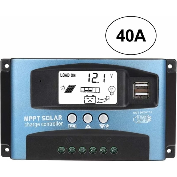 40A MPPT Solar Charge Controller, 12V 24V USB Solar Panel Battery Controller Intelligent batteriregulator med LCD-skärm (40A)