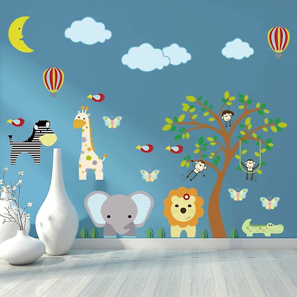 Baicccf Djungeldjurs Väggdekaler Apa Träd Väggdekaler Elefant Giraff Zebra Vinyl Skogsdjurs Väggdekaler DIY Avtagbar Heminredning Bab