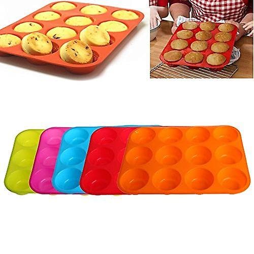 12-koppars muffinsform i silikon, blå, 11,61 x 8,66 x 1,18 cm