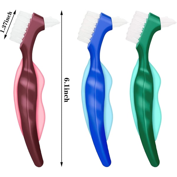 6-pack protetisk tandborste Hård protetisk rengöringsborste med vit tygpåse
