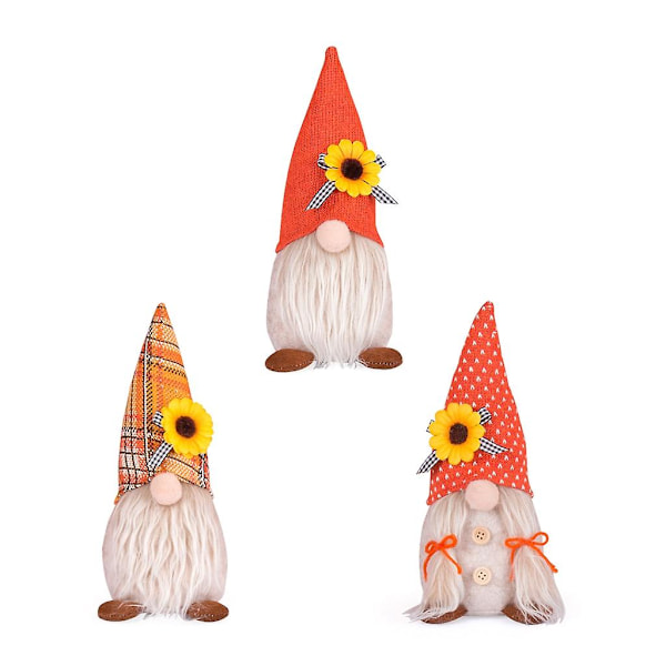 Höstgnomer Plysch Thanksgiving Gnomes Handgjorda Svenska Gnomer Med Solros (Orange skägg)