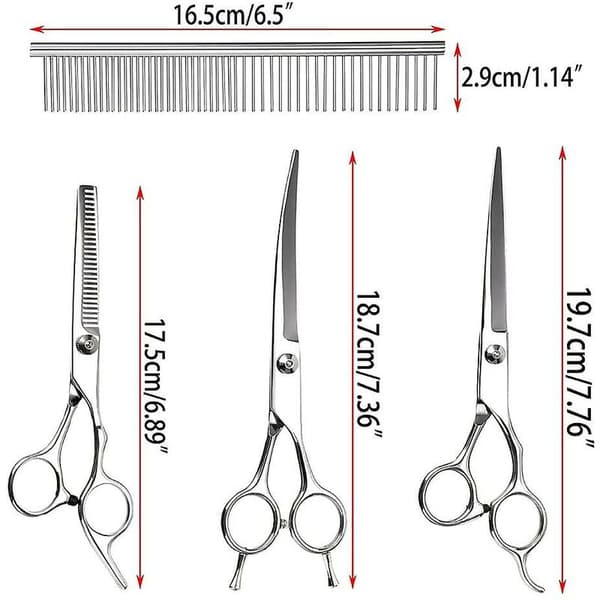 Sæt med 4 professionelle plejesakse til hunde, katte og andre kæledyr