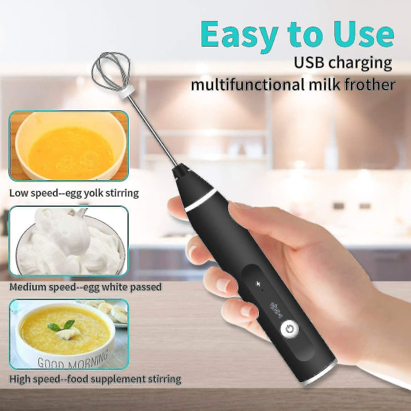Elektrisk mjölkskummare, USB uppladdningsbar mjölkskummare 2 i 1 handhållen batteridriven mjölkskummare för kaffe, latte, cappuccino, vispning av ägg