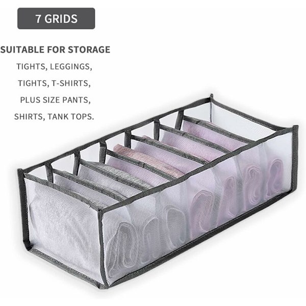 Foldbar Skuffeorganizer til Tøj, Jeans, Bukser, Leggings, T-shirts - 7 Rum (Grå)