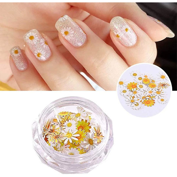 Katea 3 Ask 3D Blomster Nagelstickers Holografisk Simuleringsblomma Blad Nagel Glitter Sekvens Akryl Pailletter Romantiska Prästkragar Blommor Design Ultra T