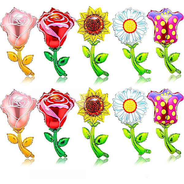 Blomsterballonger Folieballong 10st Vår Sommar Blommig Mylar Ballon Solros Tusensköna Rosa Ros Röd Ros Tulpan Blommor Mylar Ballonger Dekorationer För