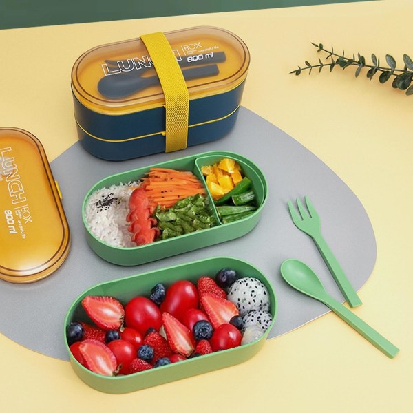 2-vånings Bento-lådor Behållare med bestick Självflyttbara fack Design Lunchlåda för resor Måltidsförberedelse-4（Röd）