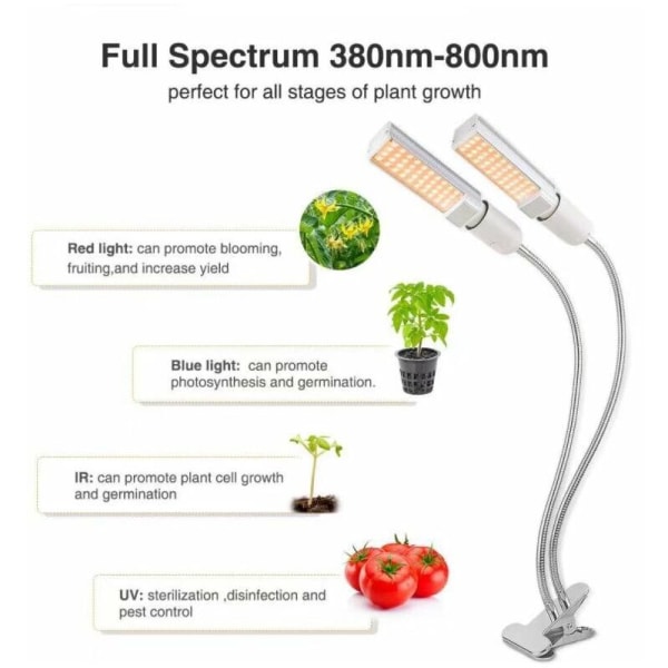 50W planttillväxtlampa, 100LED plantljus Dubbelhuvud krukväxtlampa