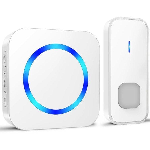 Wireless Doorbell 400M Waterproof Electronic Chime Kit with Battery, 55 Melodies at 5 Volume Levels for Home, Blue LED Indicator, White