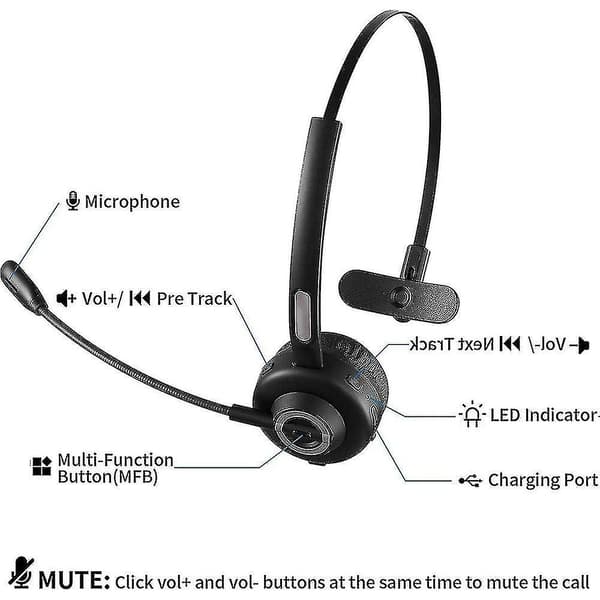 Bluetooth-headset, V5.0 trådlöst affärsheadset med bommikrofon, lämplig för mobiltelefon/surfplatta/dator