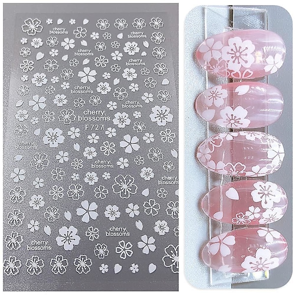 Blomster Nagelsticker Dekaler 4 Ark Vita Körsbärsblommor Nagelkonst Tillbehör 3d Självhäftande Nageldekoreringar Tillbehör Diy Akryl Nagelkonst Ap