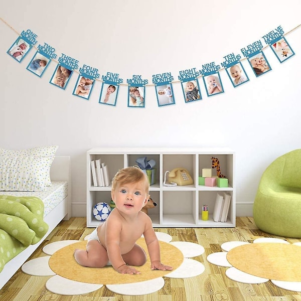 1-årsdag Fotobanner för Nyfödda till 12 Månader, Månadsvis Milstolpe Dekoration för Pojkar och Flickor