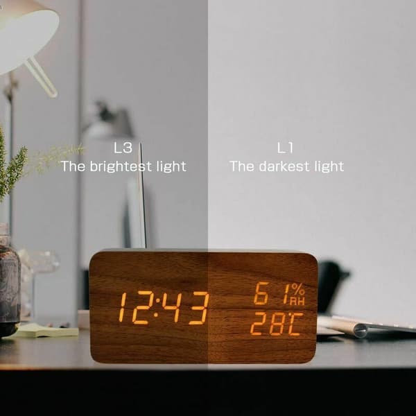 Digital LED-väckarklocka Datum Temperatur Trälook Träklocka Dekorativ (Brun Orange)