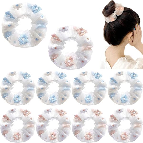 10 st Sakura scrunchie blomma elastiskt pannband scrunchie hästsvans hårtillbehör